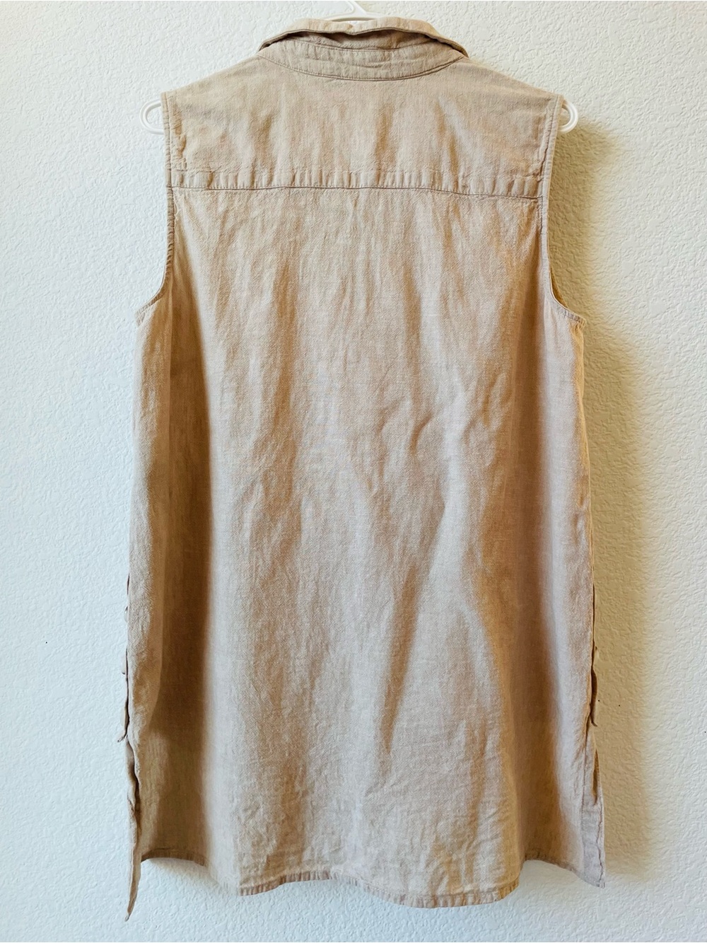 Sharagano Sleeveless Collared Tank Top in Beige (55% Linen,45% Rayon) - Picture 2 of 5